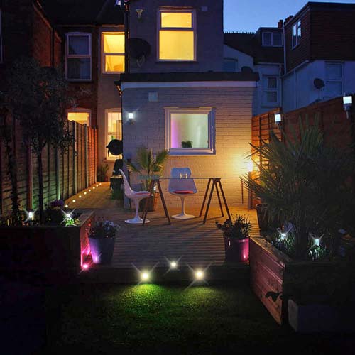 Rear Garden London Theatre Digs garden deck at night